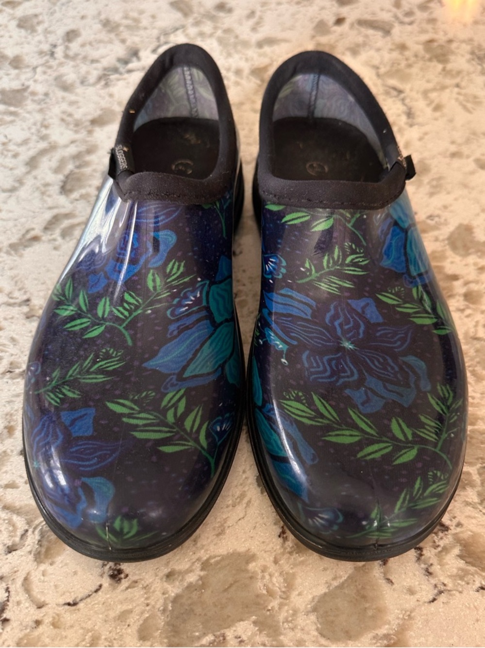 Sloggers Men’s Floral Rain Clogs - Blue & Green on Black
